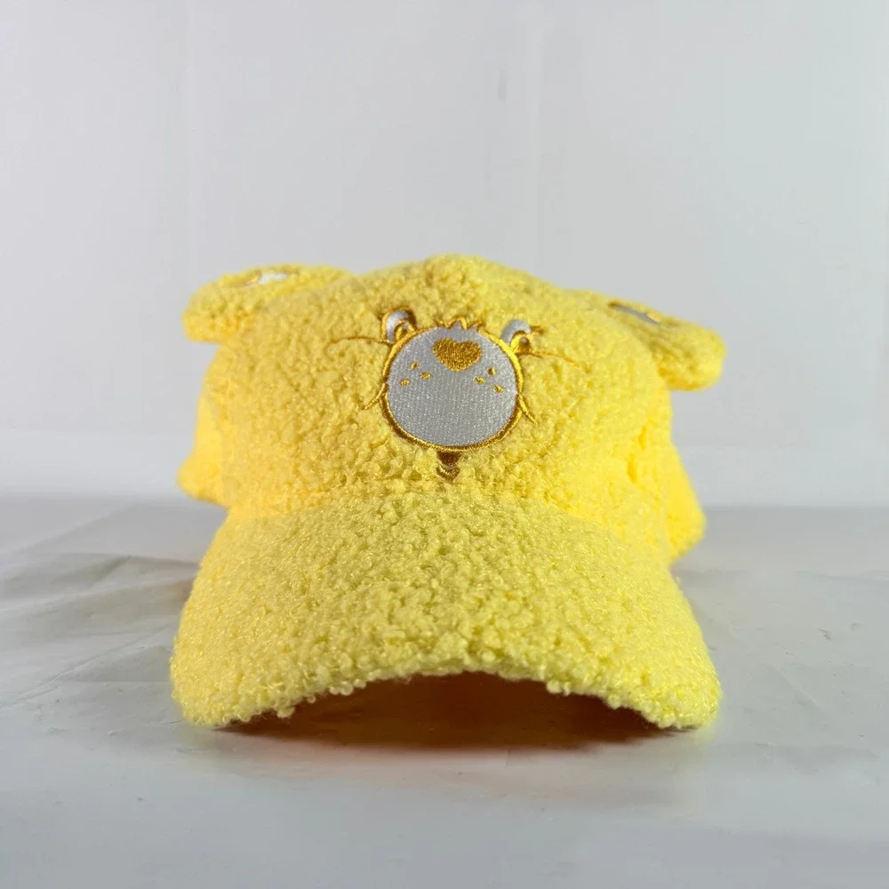 Care Bears Funshine Bear Sherpa Plush Hat Baseball Cap Ears Snapback NWT